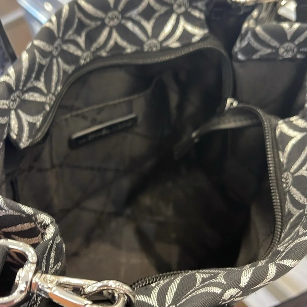 Michael Kors Mirella Small Metallic Logo Jacquard Crossbody Bag Black/Silver  NW